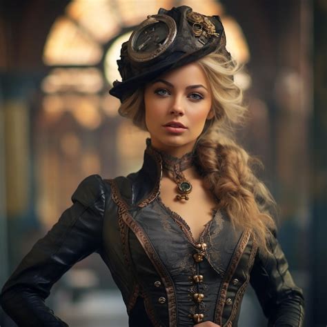 Premium Photo Portrait Of A Beautiful Steampunk Woman Victorian Style