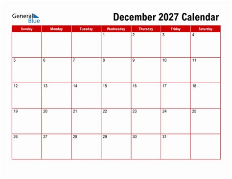 December 2027 Monthly Calendar Pdf Word Excel