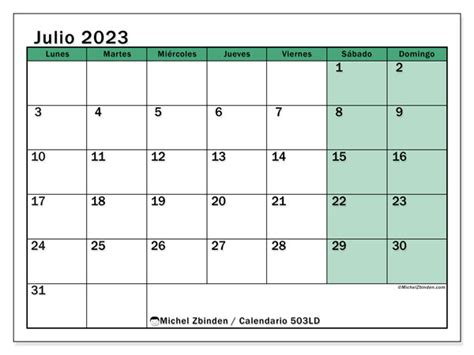 Calendario Julio De 2023 Para Imprimir “503ld” Michel Zbinden Ve