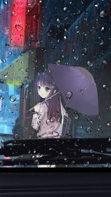 2160x3840 Anime Girl Rainy Day View From Car 4k Sony