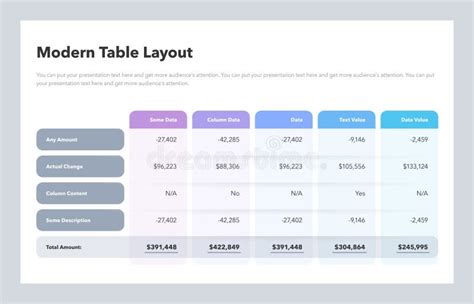 Modern Table Layout Template With A Total Amount Row Stock Vector