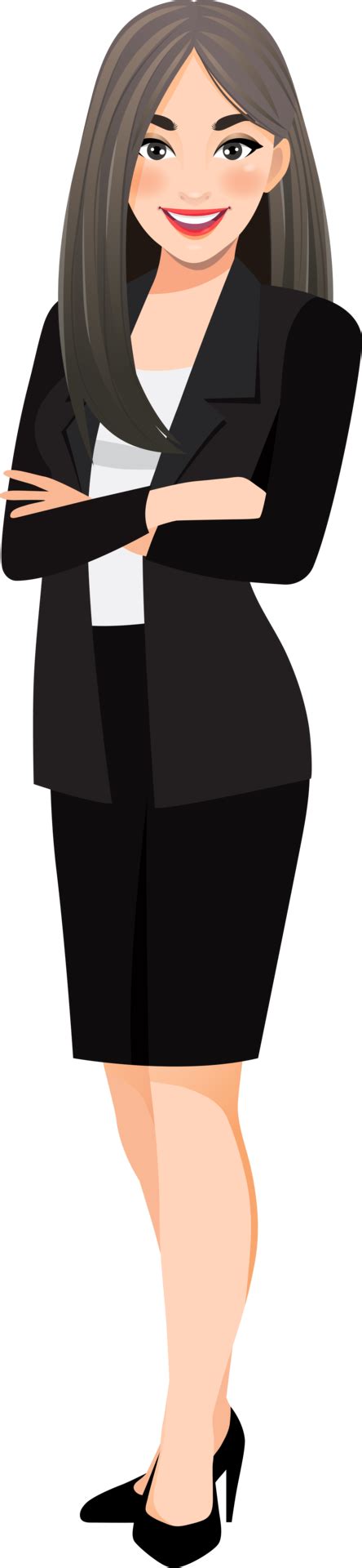 Flat Icon With Businesswoman Cartoon Character In Office Style Smart Suit And Crossed Arms Pose