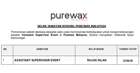 Supervisor pengiklanan lokasi kerja : Permohonan Jawatan Kosong Purewax Malaysia ~ Assistant ...