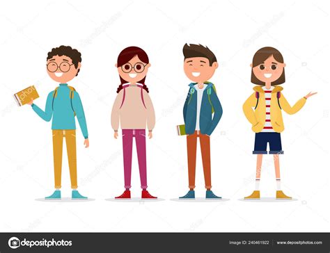 Students Different Character Isolated White Background Education