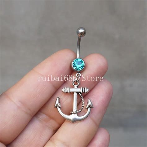2pcs Anchor Belly Button Ring Silver Anchor Navel Ring Body Jewelry Nautical Beach Belly