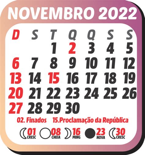 Calendário 2022 Novembro Com Feriados Calendário Calendário De Fotos Imagens De Calendario