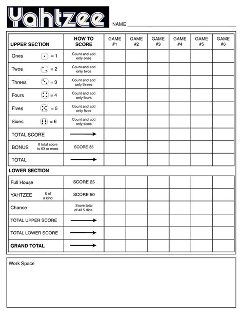 Yahtzee Printable Score Cards