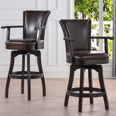 Williams 31 Swivel Bar Stool With Armrests Vintage Brown Faux Leather