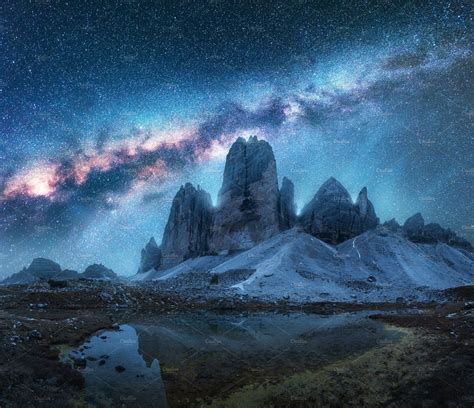 Milky Way Over Mountains At Night Mountains At Night Night Landscape