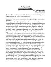Sociology Of Gender Docx Assignment 1 Sociology Of Gender By