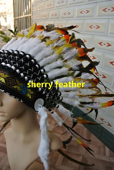 Orange Indian Feather Headdress War Bonnet American Costume Indian Chief Bonnet Halloween