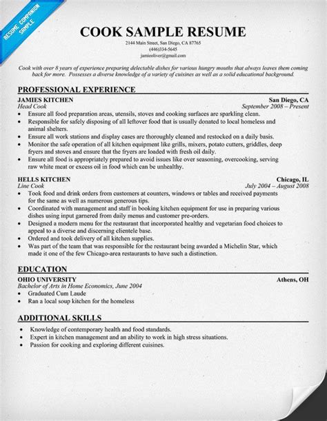 Build a cover letter executive chef cover letter executive chefs are responsible for overseeing restaurant operations and coordinating kitchen staff. Cook Resume Sample | Resume Companion | Resume examples ...