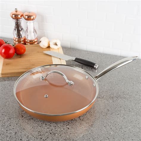 Non Stick 10 Fry Pan With Lid And Copper Colored Finish Oven