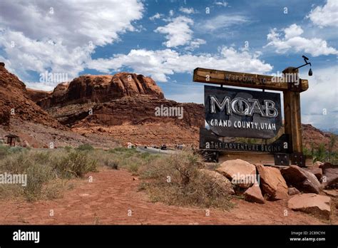 Official Highway Welcome Sign For The City Of Moab Grand County Utah