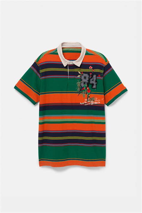 Striped Polo Shirt With Patch And Embroidery Multicolour Desigual