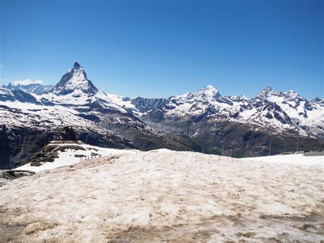 Matterhorn Peak In Sunny Day View From Gornergrat Train Station Stock