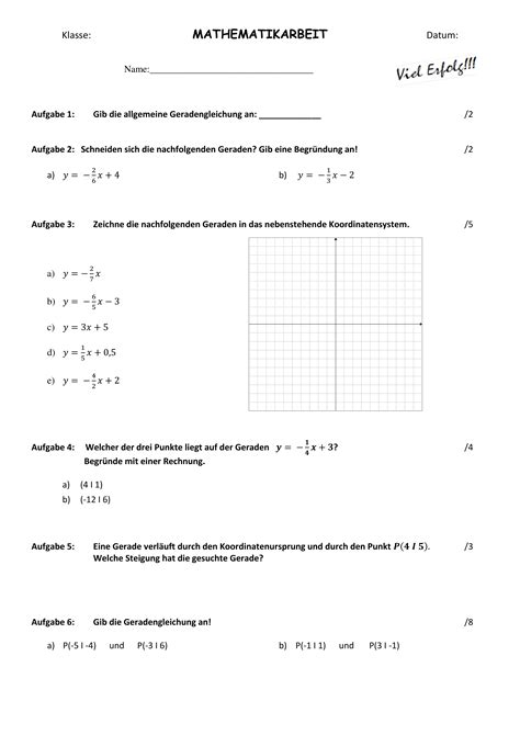 Klassenarbeit Lineare Funktionen Gleichungssysteme Gleichungen 3