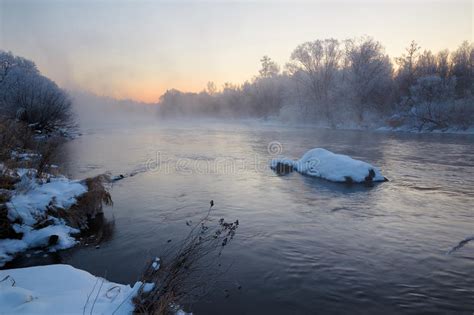 The Winter River And Soft Rime Sunrise Stock Image Image Of Nature