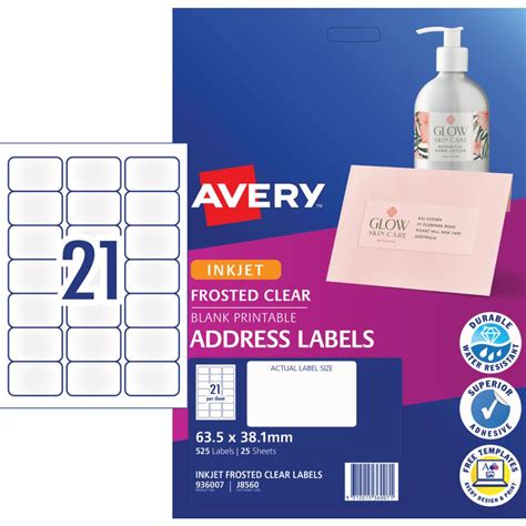 For reference the avery label codes are listed in the table below and in our product descriptions. Avery Inkjet Mailing Labels Clear 25 Sheets 21 Per Page ...