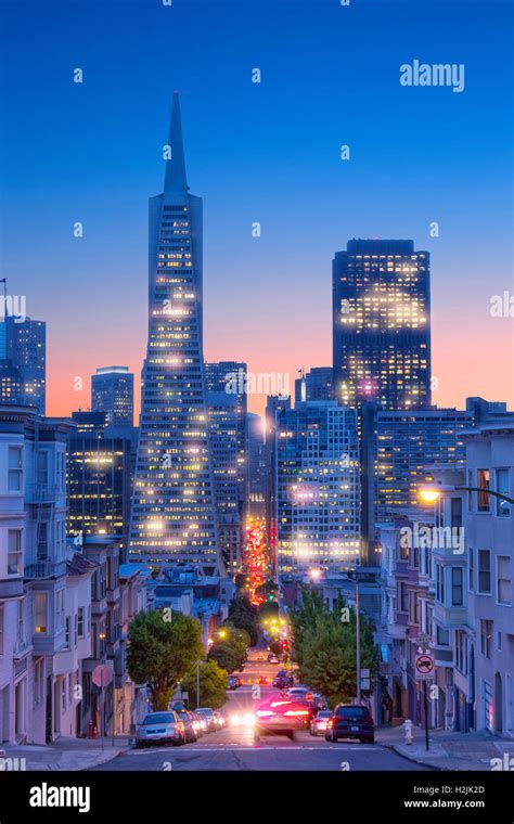 San Francisco Skyline At Night Stock Photo Alamy