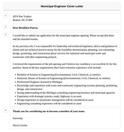 Municipal Engineer Cover Letter Velvet Jobs