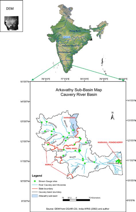 Location Map Of Cauvery River Basin And Arkavathy Subbasin Along With