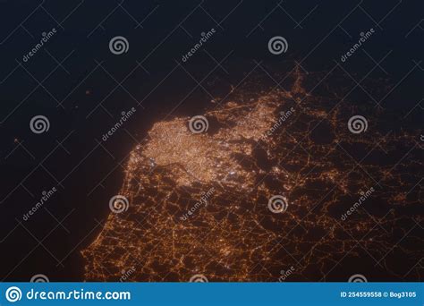 Aerial Shot Of Makassar Indonesia At Night View From South Stock
