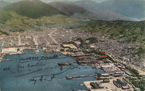 Kure Shipyard With Kure City In Background Hiroshima Japan Postcard