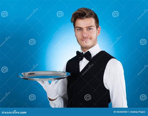 Confident Waiter Carrying Tray Stock Photo Image Of Isolated Hand