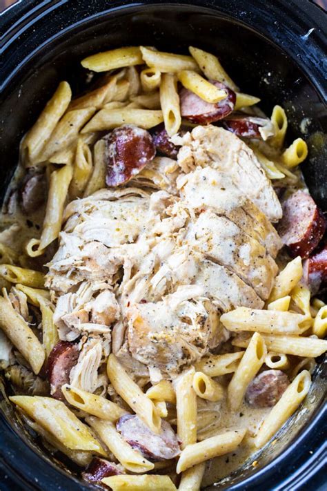 Slow Cooker Cajun Chicken Alfredo With Sausage Spicy Southern Kitchen