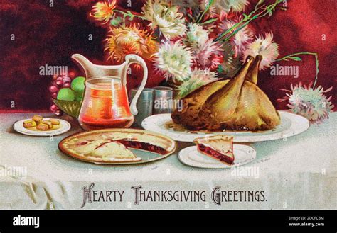 Hearty Thanksgiving Greetings Vintage Postcard With A Thanksgiving