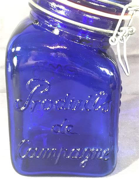 Vintage Cobalt Blue Jar Casadis Milano Glass Apothecary Canister Produits De Campagne French