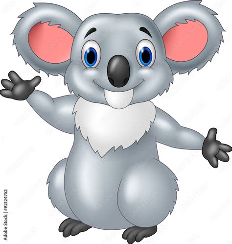 Vetor Do Stock Happy Cartoon Koala Waving Hand Isolated On White
