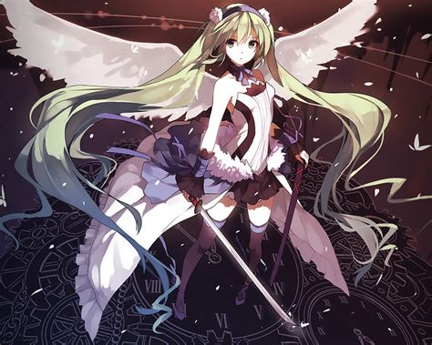 Desktop Wallpaper Hatsune Miku And Sword Wings Anime Girl Hd Image