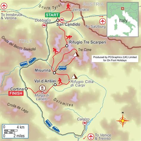 Walk Map Of The Dolomites Produced By Pcgraphics For On Foot Holidays