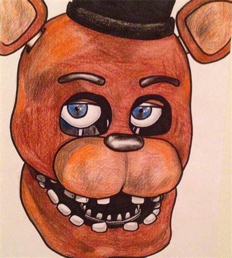 A Drawing Of A Teddy Bear Wearing A Hat With Big Blue Eyes And Fangs On