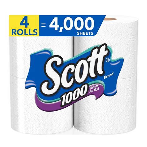 Scott 1000 Sheets Per Roll Toilet Paper 4 Rolls Bath Tissue Walmart