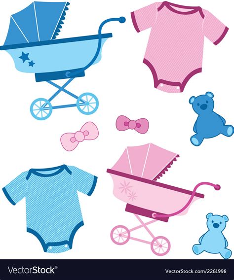 Blue And Pink Baby Items For Boys And Girls Vector Image