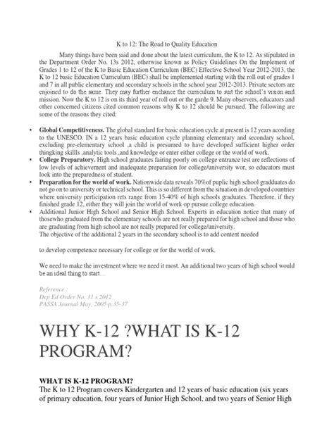 Why K 12 What Is K 12 Program Pdf Primary Education Schools