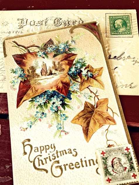 Burlap And Buttons Vintage Christmas Postcards