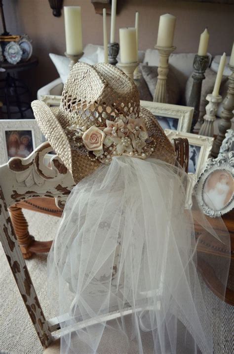 Western Bride Cowgirl Hat For Western Wedding Ivory Decorated Cowgirl