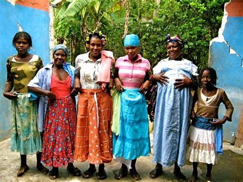 Traditional Dress For Woman In Haiti Is A Long Colorful Skirt A Blouse And A Headscarf We Are