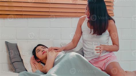 Asian Lesbian Lgbtq Women Couple Have Breakfast At Home Young Asia