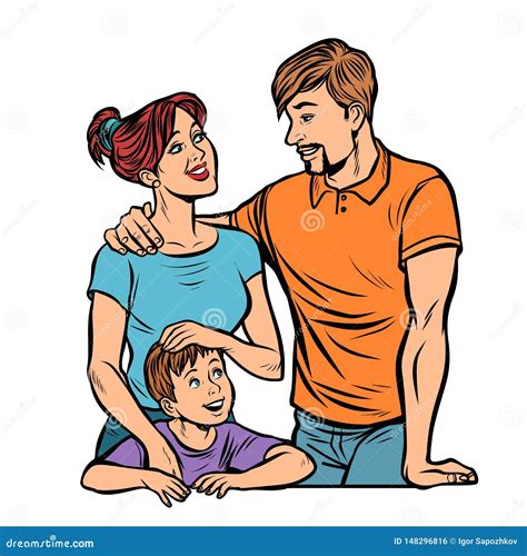 Mamá E Hijo Familia Del Papá Marido Y Esposa Con El Niño Ilustración
