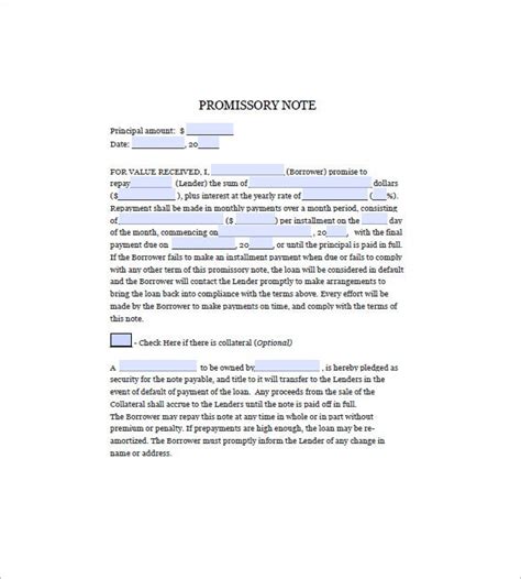 Blank Promissory Note Template 12 Free Word Excel Pdf Format
