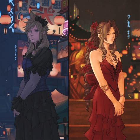 Crimson Sun Aerith Gainsborough Cloud Strife Final Fantasy Final