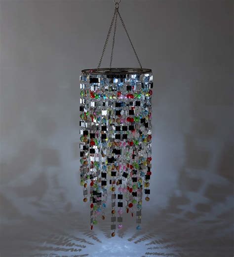 Silver And Multi Colored Mirrored Outdoor Chandelier With Solar Lights