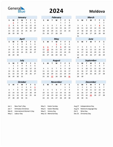 2024 Moldova Calendar With Holidays
