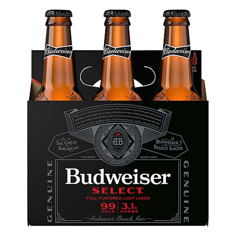 Budweiser Select Light Beer 6 Pack 12 Fl Oz Bottles Cerveza