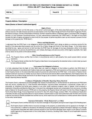 Fillable Online Right Of Entry For Debris Collection Form Baton Rouge Fax Email Print Pdffiller